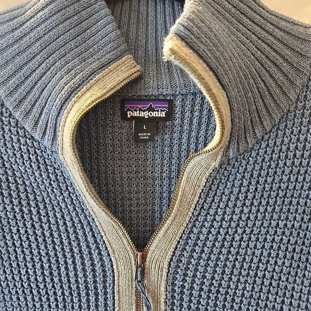 Patagonia‎ Ponderosa Pine Sweater Waffle Knit 1/4 Zip • Women's Size Large Blue - Picture 7 of 15